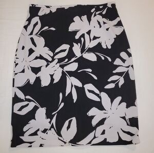 Calvin Klein Black and White Floral Midi Skirt